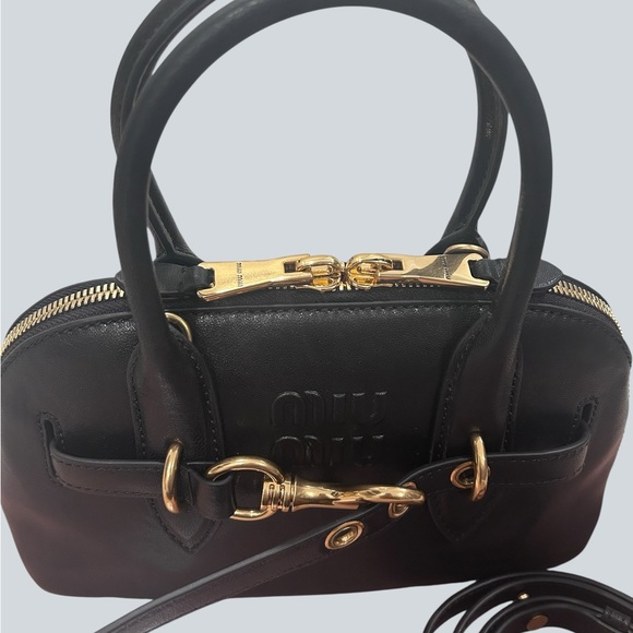 Aventure - Black Leather Bowling Satchel with Gold Hardware - Size Small - Picture 7 of 10